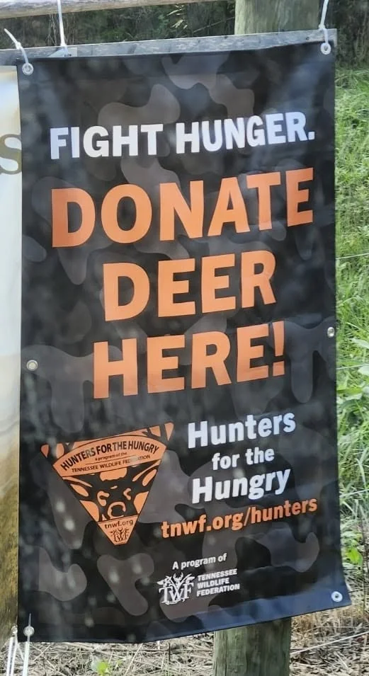 Hunters for the Hungry banner reading Fight Hunger, Donate Deer Here.