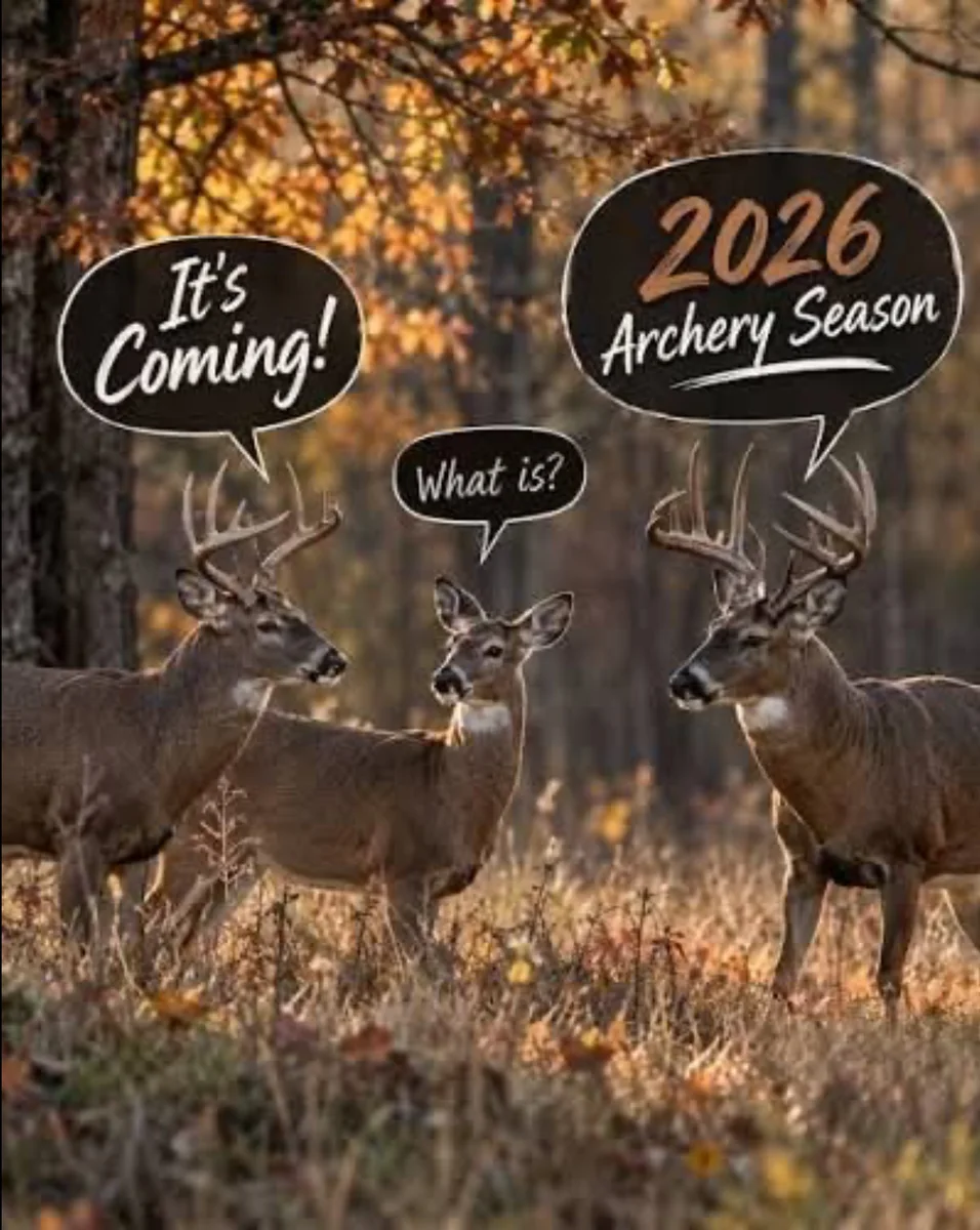 Deer illustration with the words It’s Coming, 2026 Archery Season.